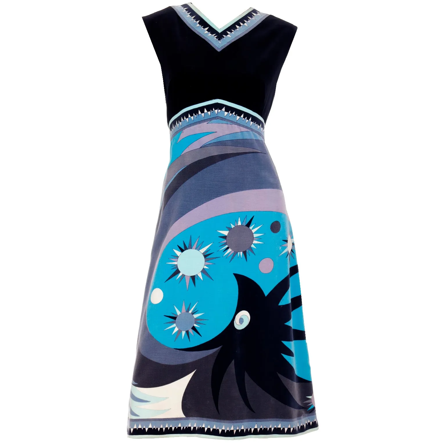 1960s Emilio Pucci Signature Print Blue & Black Velvet Dress