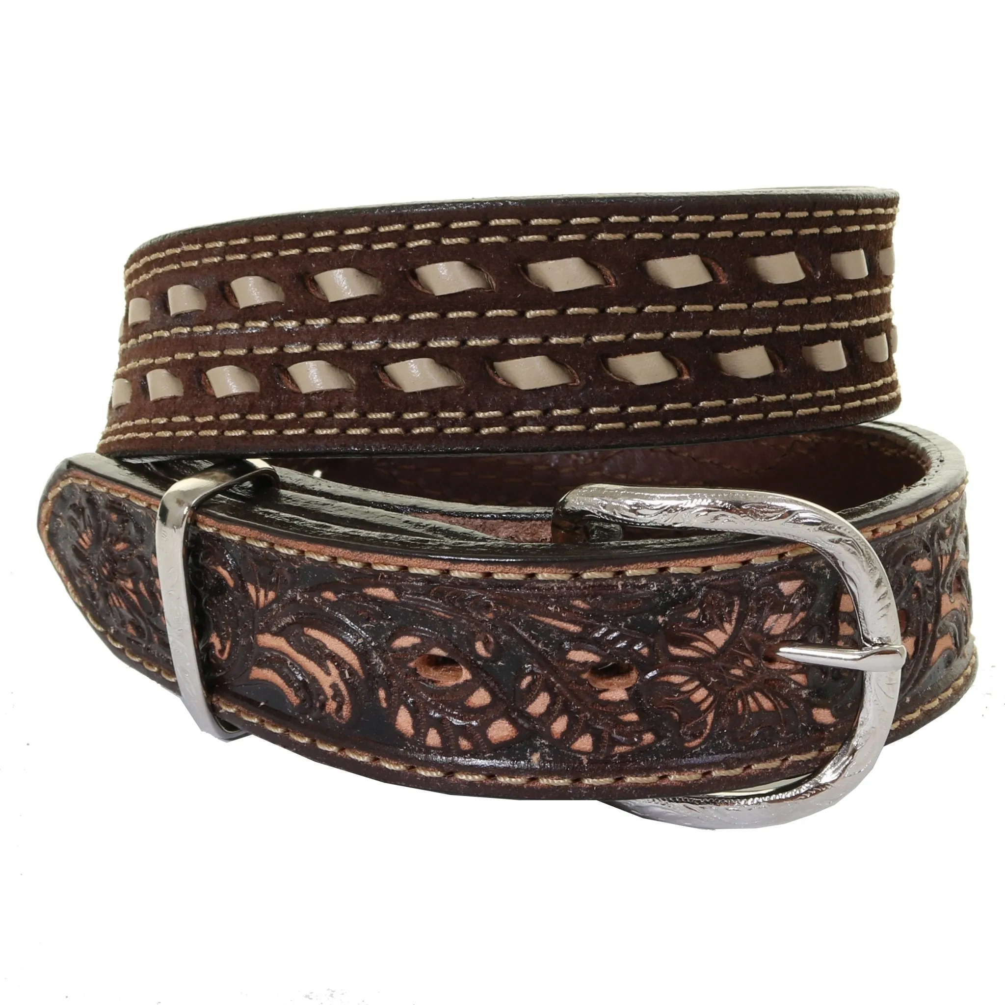 B1007A - Brown Rough Out Tooled Belt