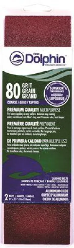 Blue Dolphin Aluminum Oxide Sandpaper Belts' 3 In. X 21 In.' 80 Grit' 2 Pack