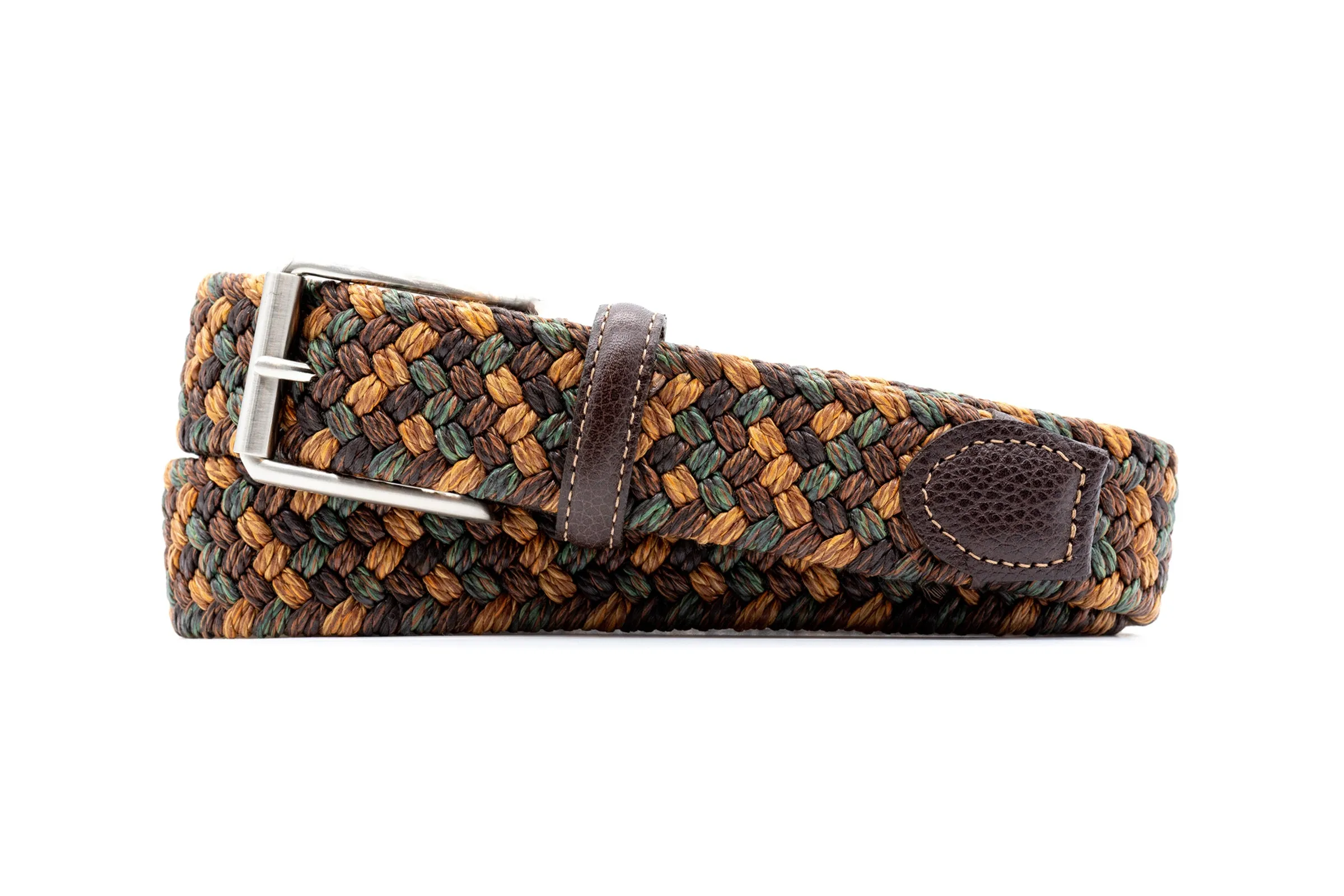 Como Braided Italian Linen and Elastic Belt - Pine Multi