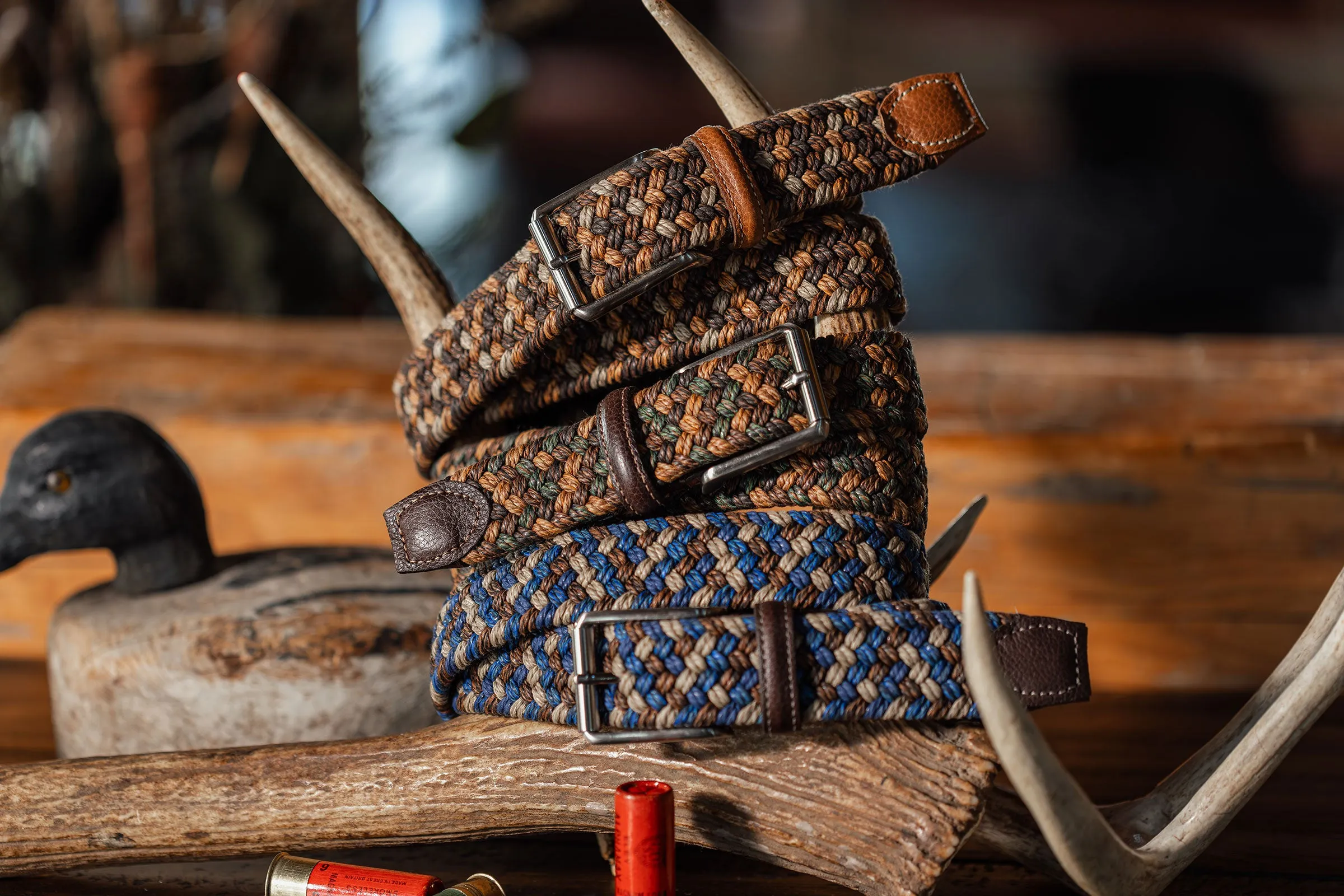 Como Braided Italian Linen and Elastic Belt - Pine Multi