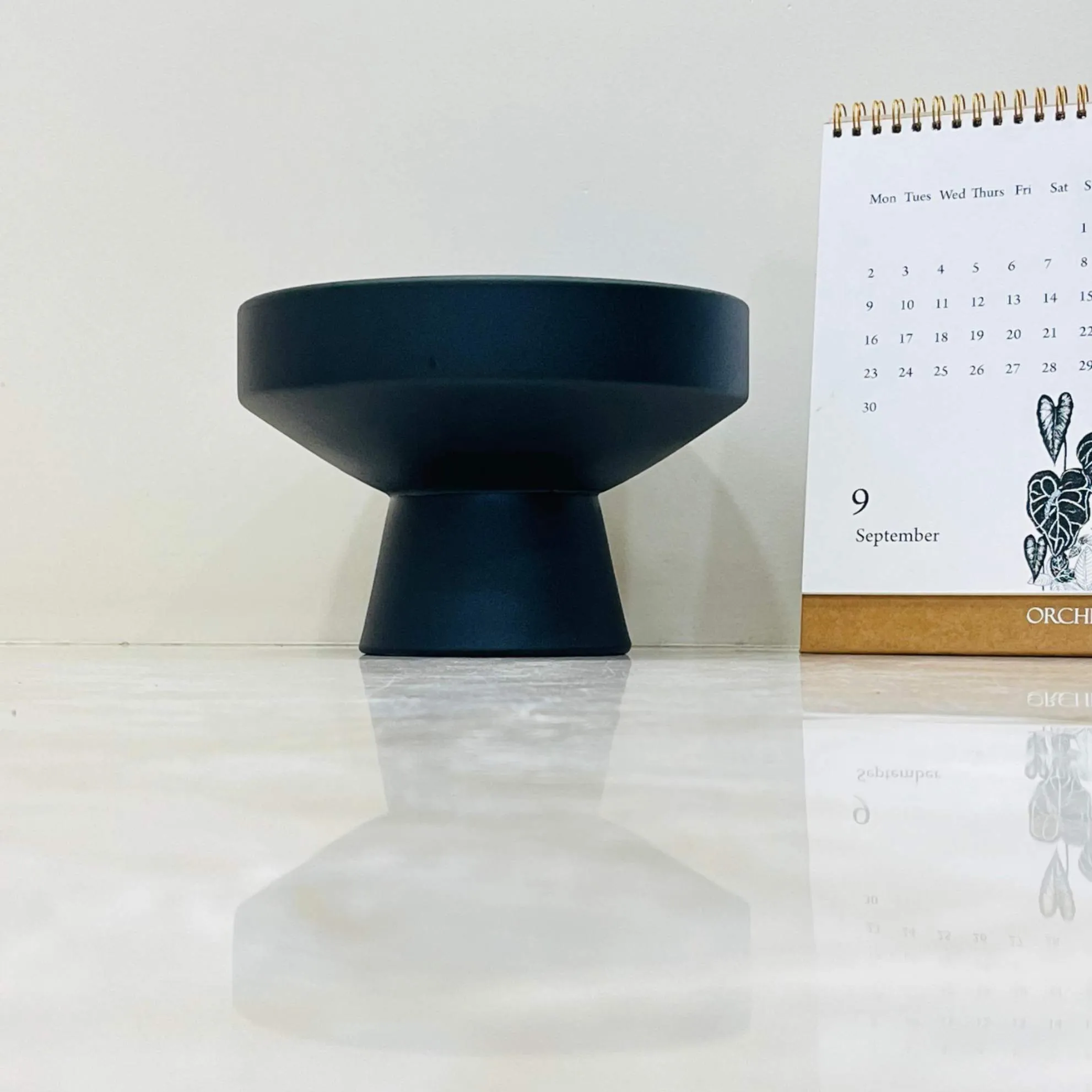 Contemporary Black Bowl-Shaped Planter