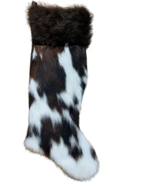 Cowhide Christmas Stocking - Tricolor with Bison Hair - Large