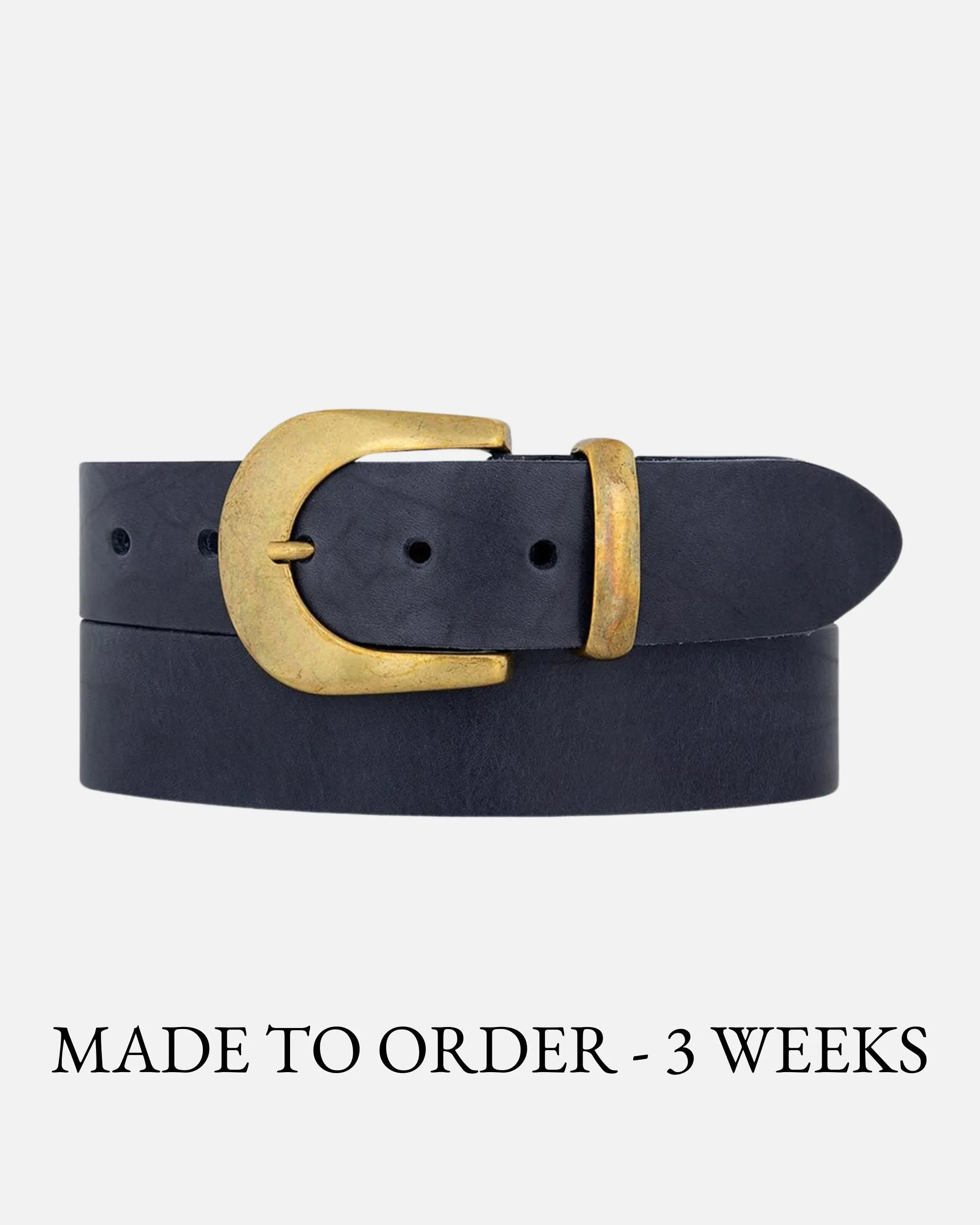 MADE TO ORDER Andrea | Classic Leather Belt with Statement Gold Buckle