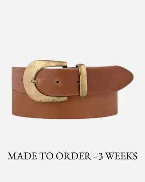 MADE TO ORDER Andrea | Classic Leather Belt with Statement Gold Buckle