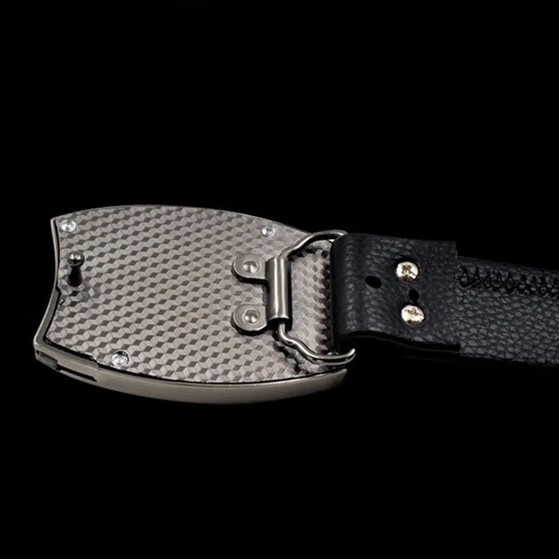 Premium Mens Gold Dragon Head Leather Belt with Hidden Folding Knife