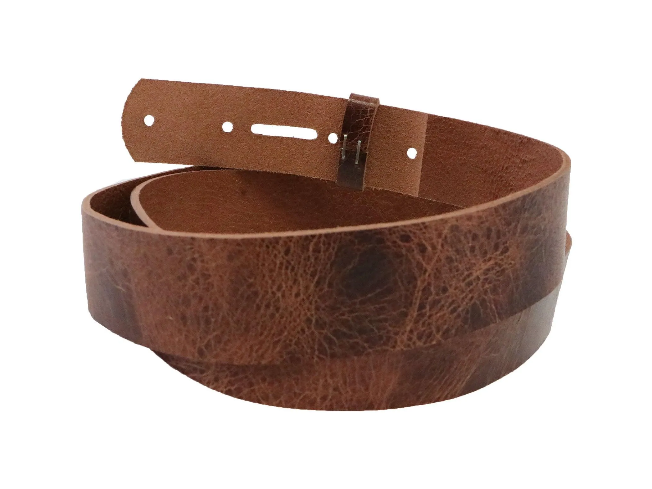 Tan Brown Vintage Glazed Buffalo Leather Belt Blank With Matching Keeper, 48"-60" Length