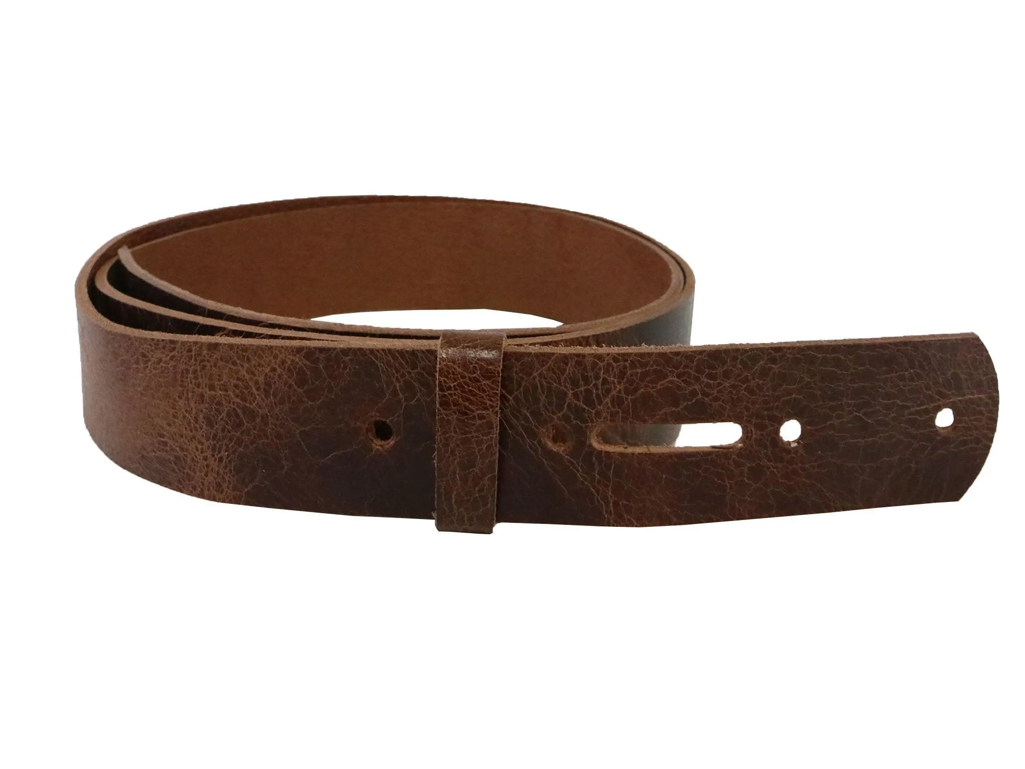 Tan Brown Vintage Glazed Buffalo Leather Belt Blank With Matching Keeper, 48"-60" Length